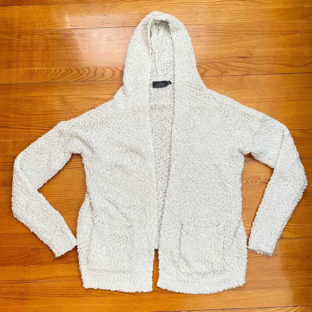 Women’s Guilty Knit Coffee Shop Cozy Soft Cardigan Hoodie Sweater Pockets Size M